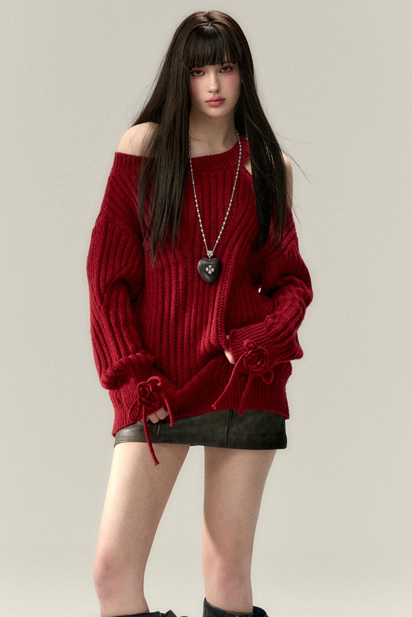 Two-Way Rose Bow Knit Sweater
