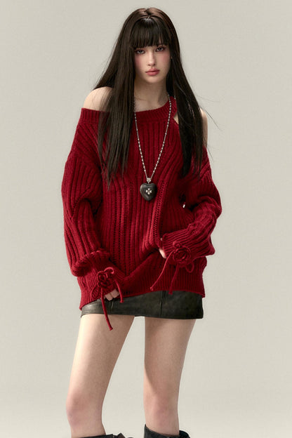 Two-Way Rose Bow Knit Sweater