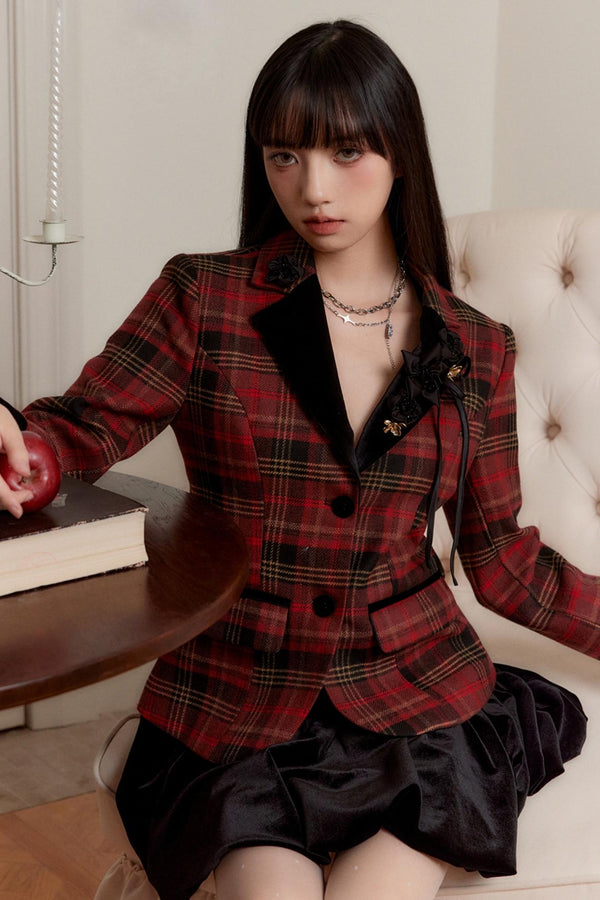Plaid Slimming Waist Shirt & Skirt Set-Up