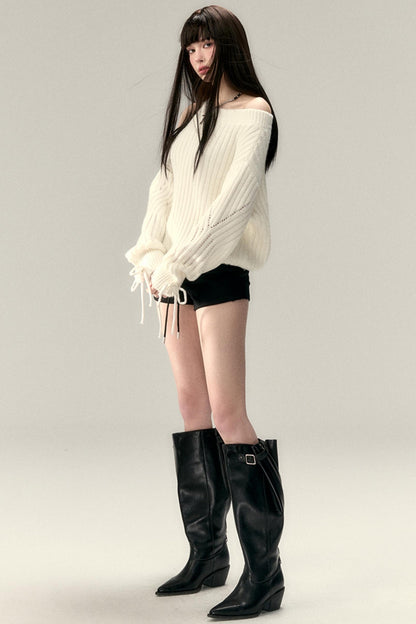 Two-Way Rose Bow Knit Sweater