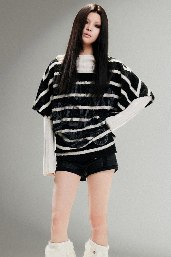 스택 칼라 루즈 배트 슬리브 탑 