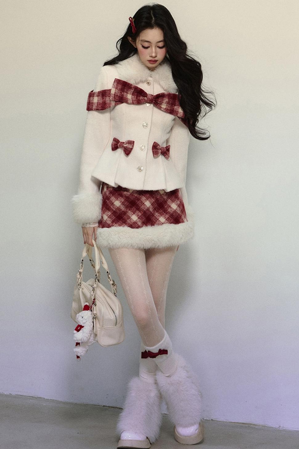 High-End Woolen Jacket & Checkered Skirt Set-Up