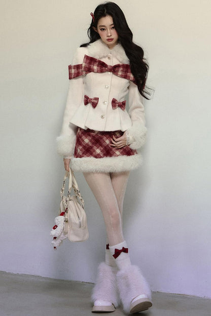 High-End Woolen Jacket & Checkered Skirt Set-Up