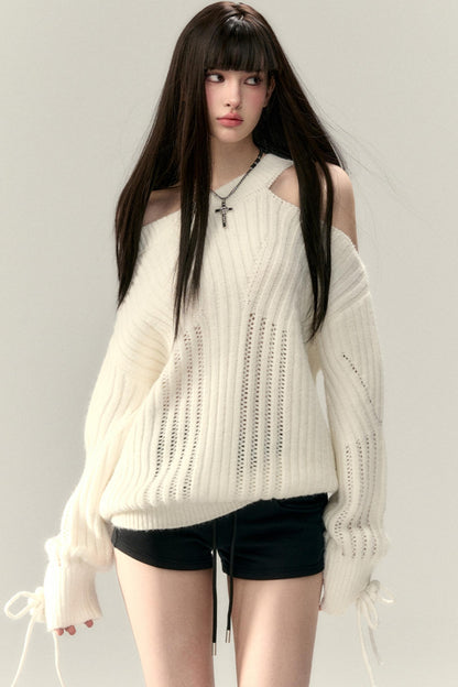 Two-Way Rose Bow Knit Sweater