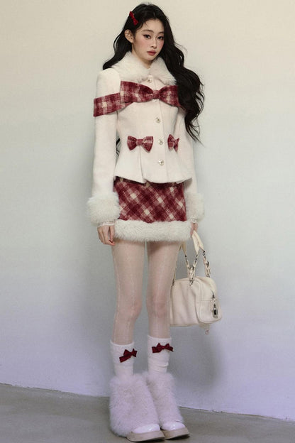 High-End Woolen Jacket & Checkered Skirt Set-Up