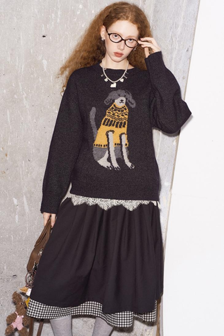 Dog Stitched Pullover Sweater