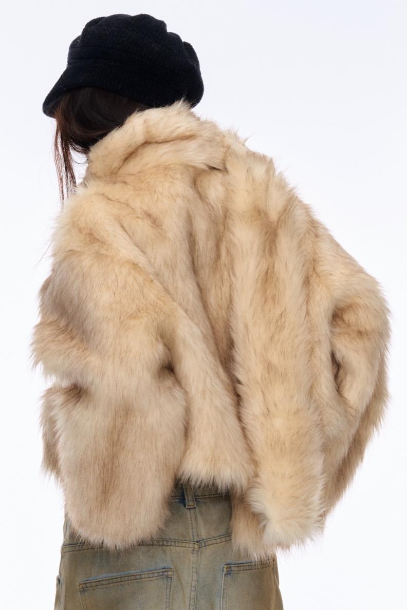 Contrast Eco-Fur Jacket & Scarf