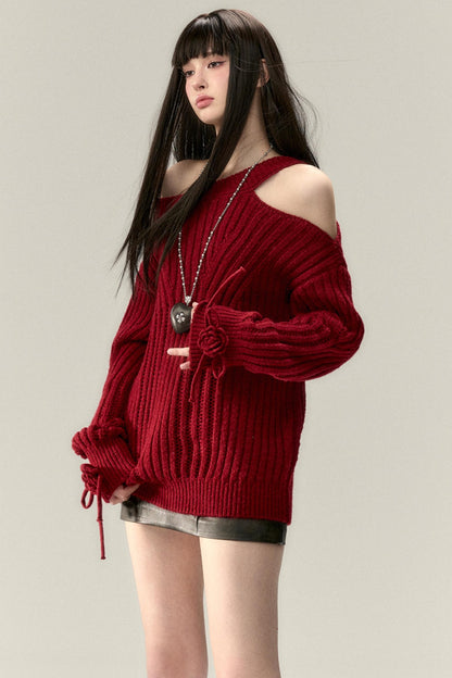 Two-Way Rose Bow Knit Sweater