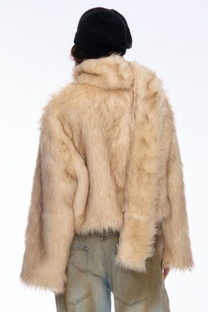 Contrast Eco-Fur Jacket & Scarf