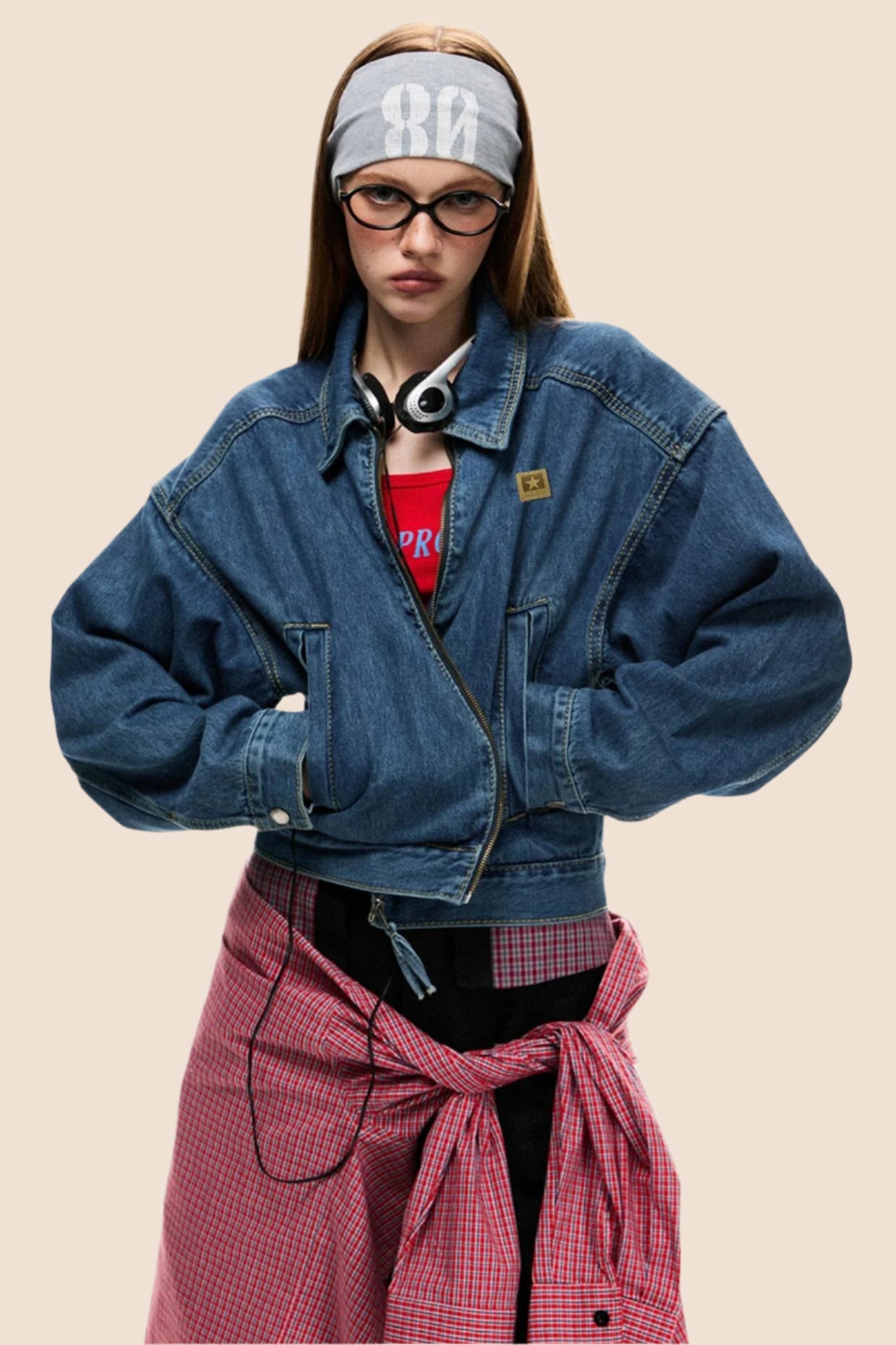 Loose Cargo Crop Denim Jacket