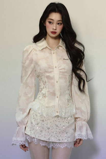 French Lace Slim Long Sleeve Shirt