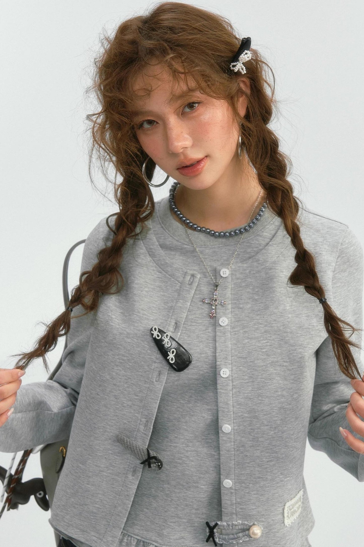 Crewneck Layered Lace Cardigan