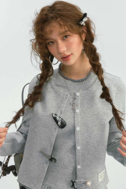 Crewneck Layered Lace Cardigan