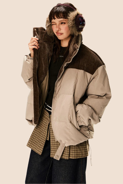 Retro Stand Collar Corduroy Down Jacket