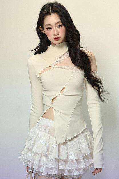 Elegant Half-High Neck Lace Top