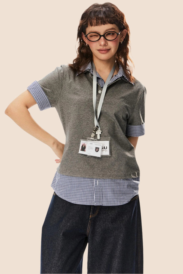 Vintage Contrast Stitching Polo T-Shirt