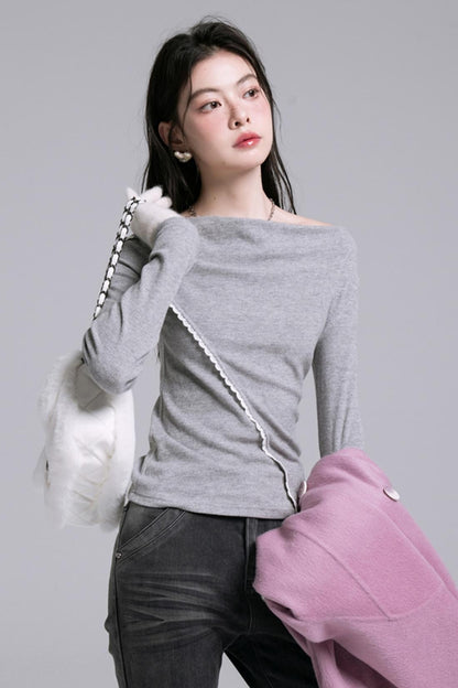 Swing-Neck Long-Sleeve Tops