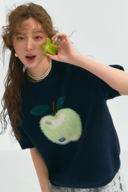 Short-Sleeved Apple Knit Top