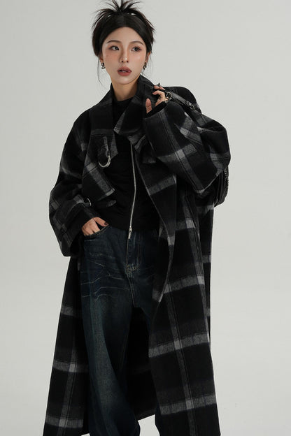 Plaid Wool Long Jacket