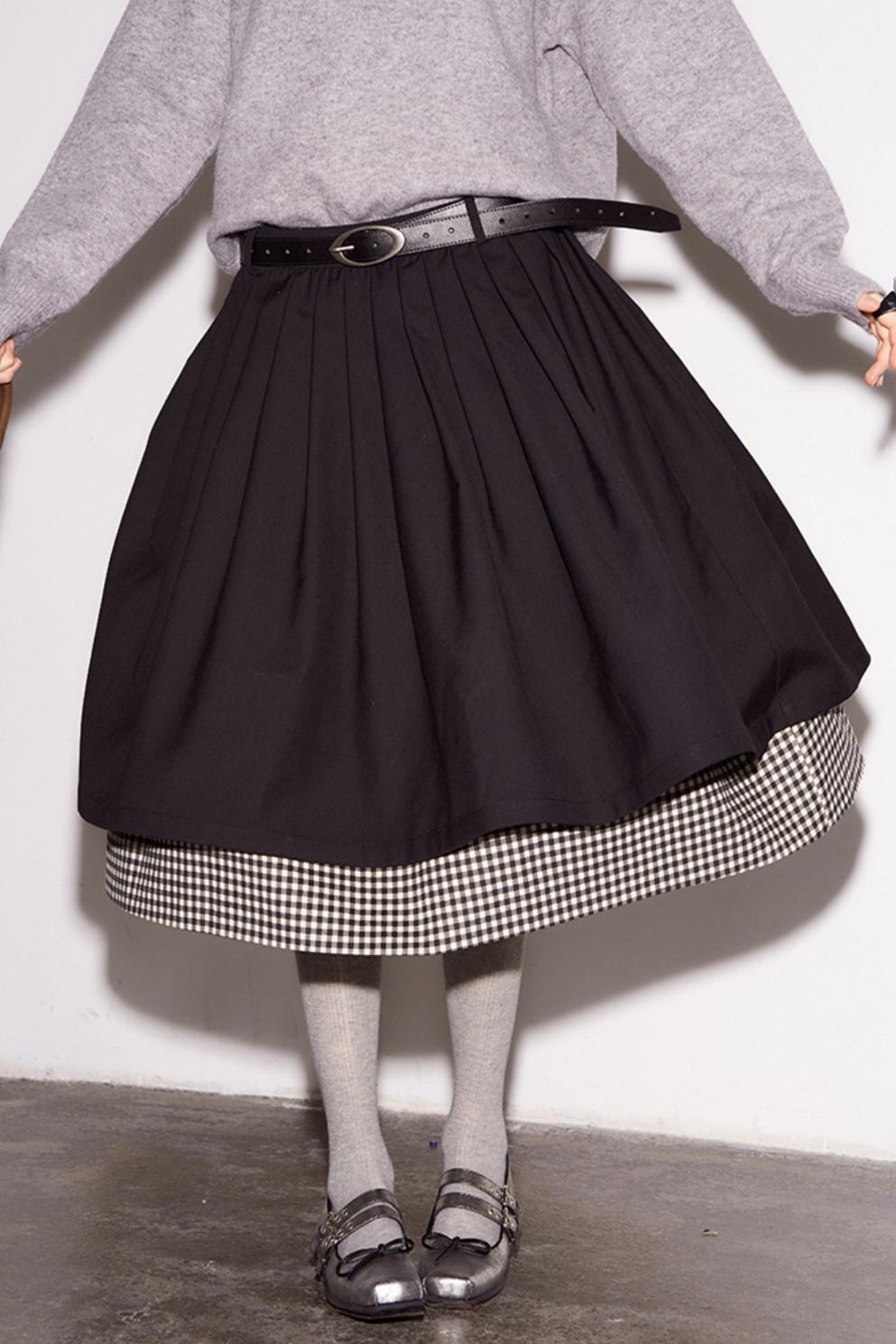 Simple Layered Stitching Skirt