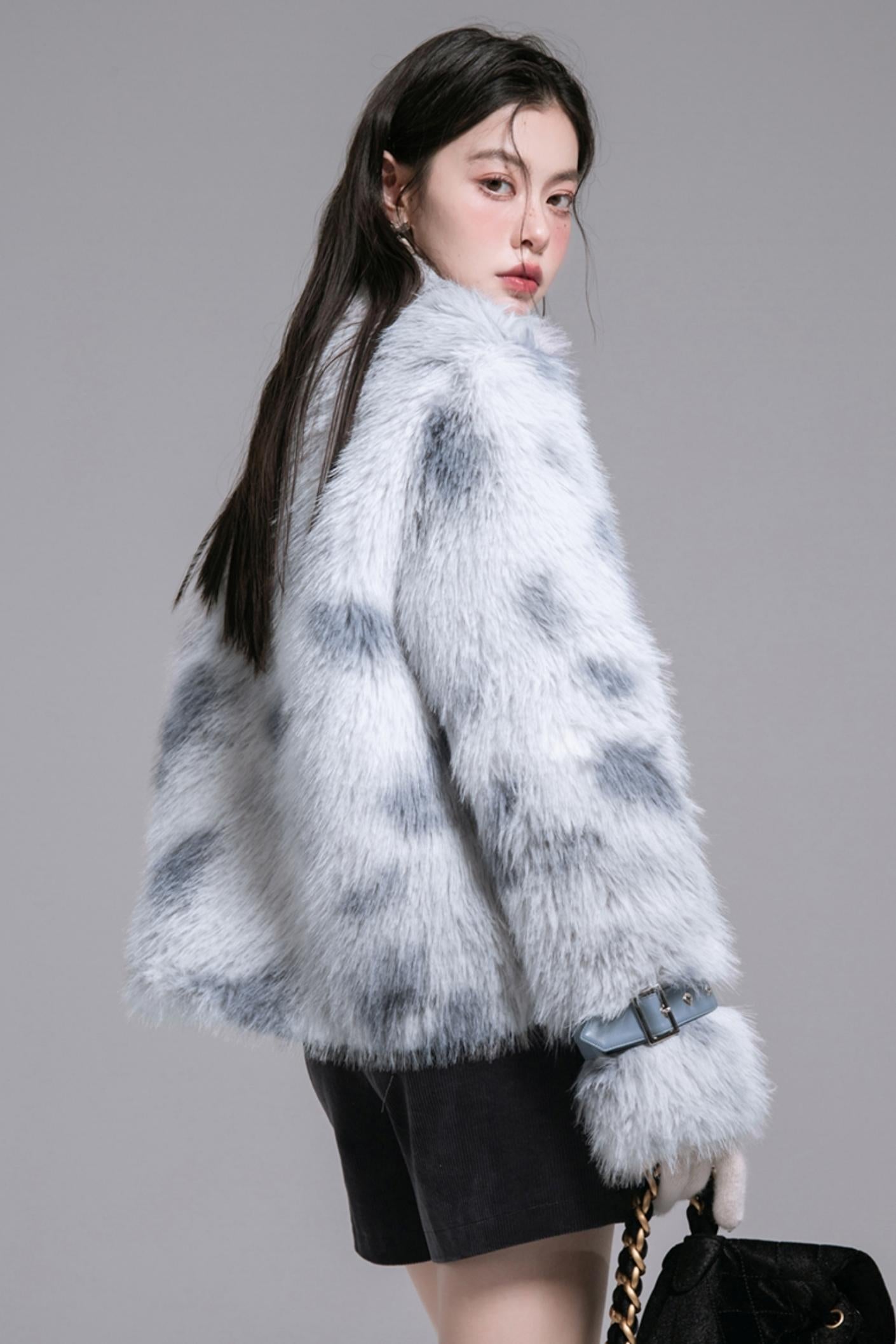 Slanted Lapel Fur Coat