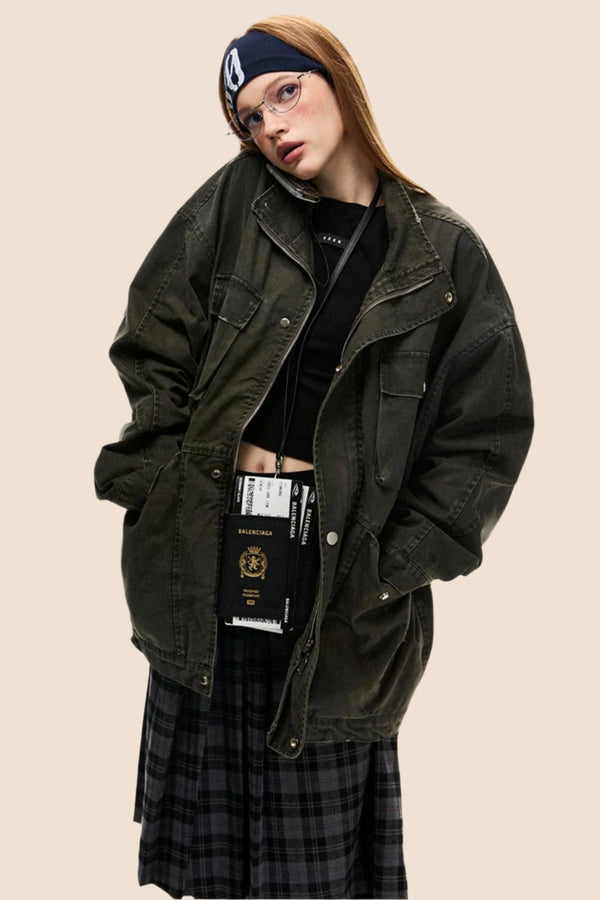 Dropped Shoulder Sleeves Cargo Jacket