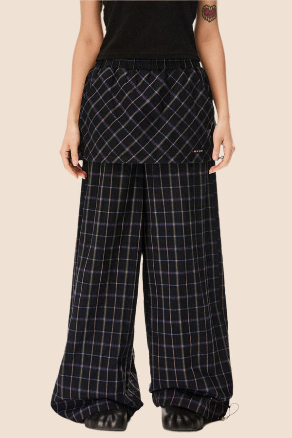 Retro Wide-Leg Check Pants