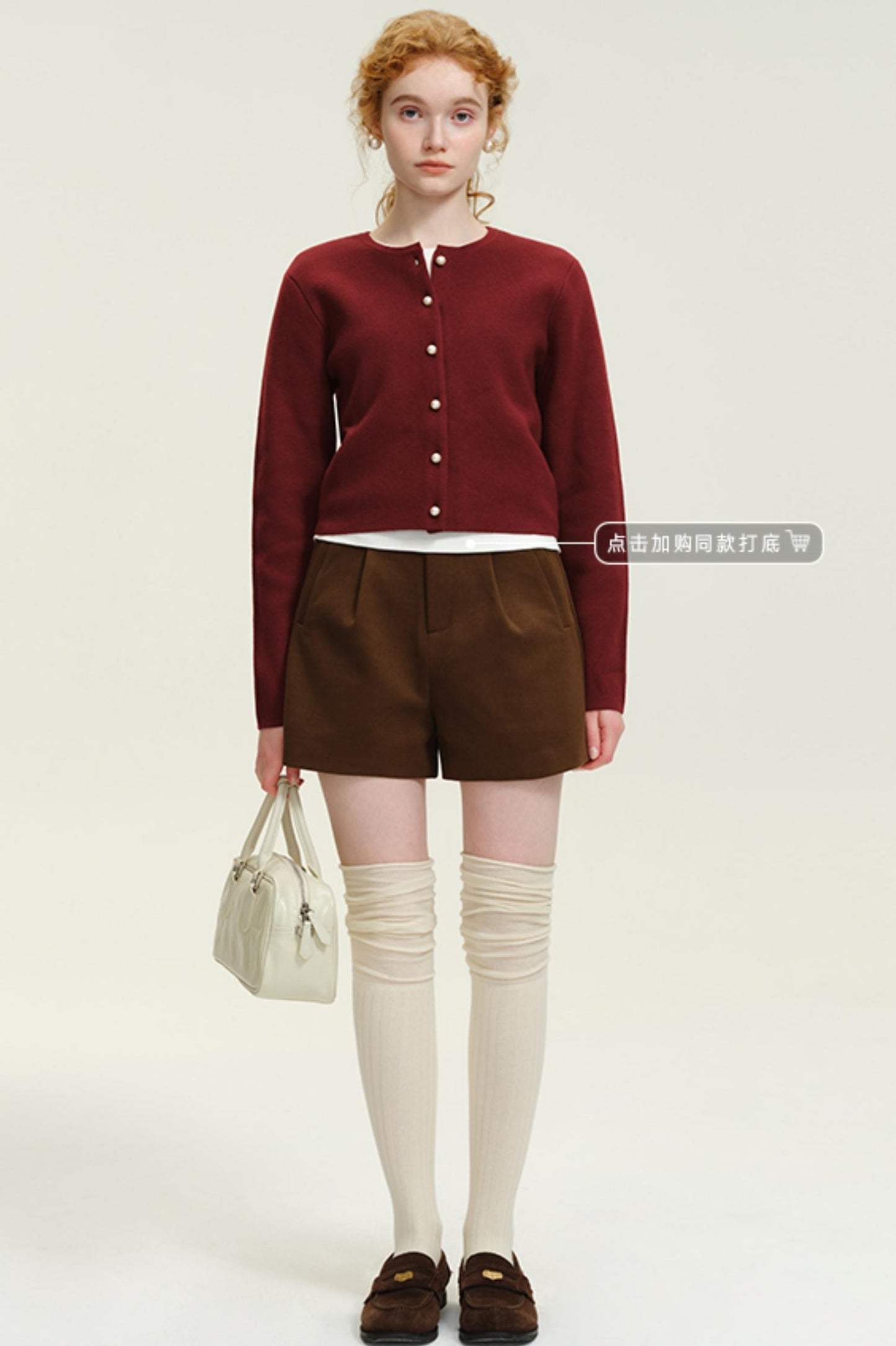 Round Neck Pearl Buckle Knitted Cardigan