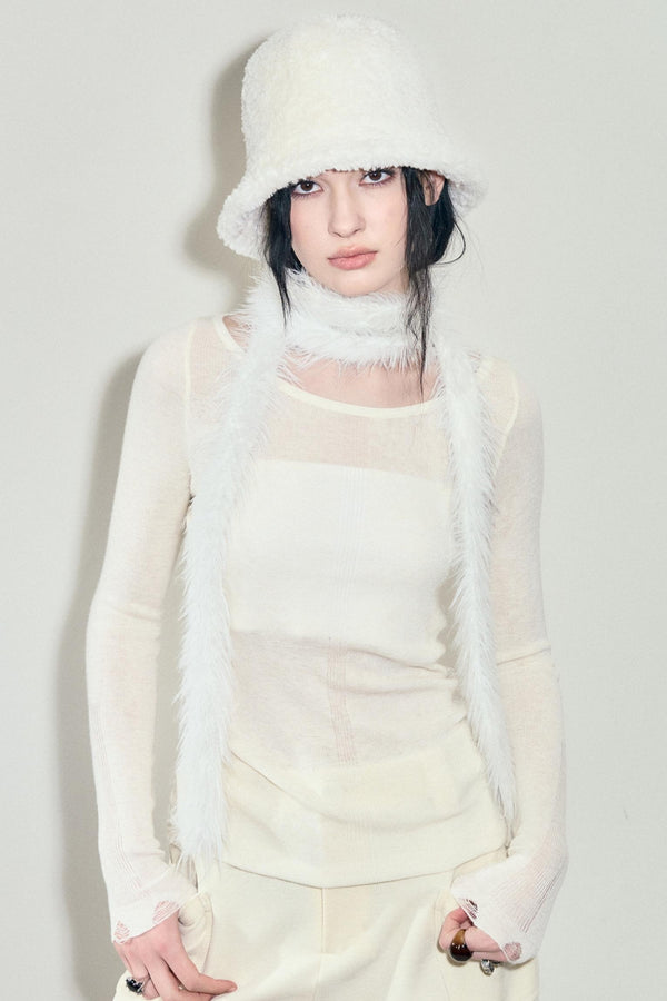 Crewneck Semi-Sheer Long Sleeve Top