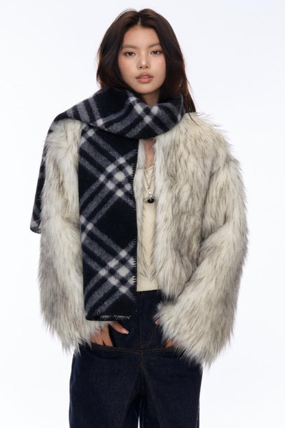 Contrast Eco-Fur Jacket & Scarf