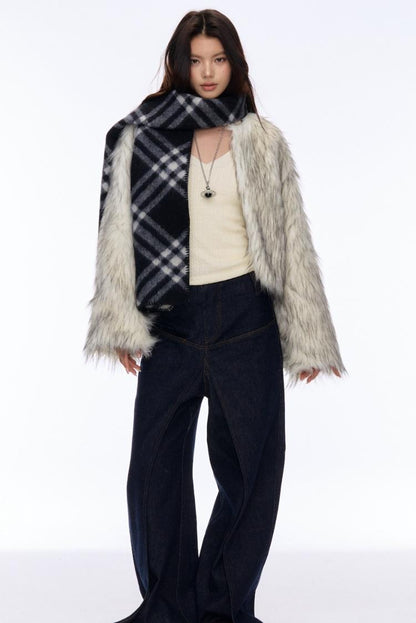 Contrast Eco-Fur Jacket & Scarf