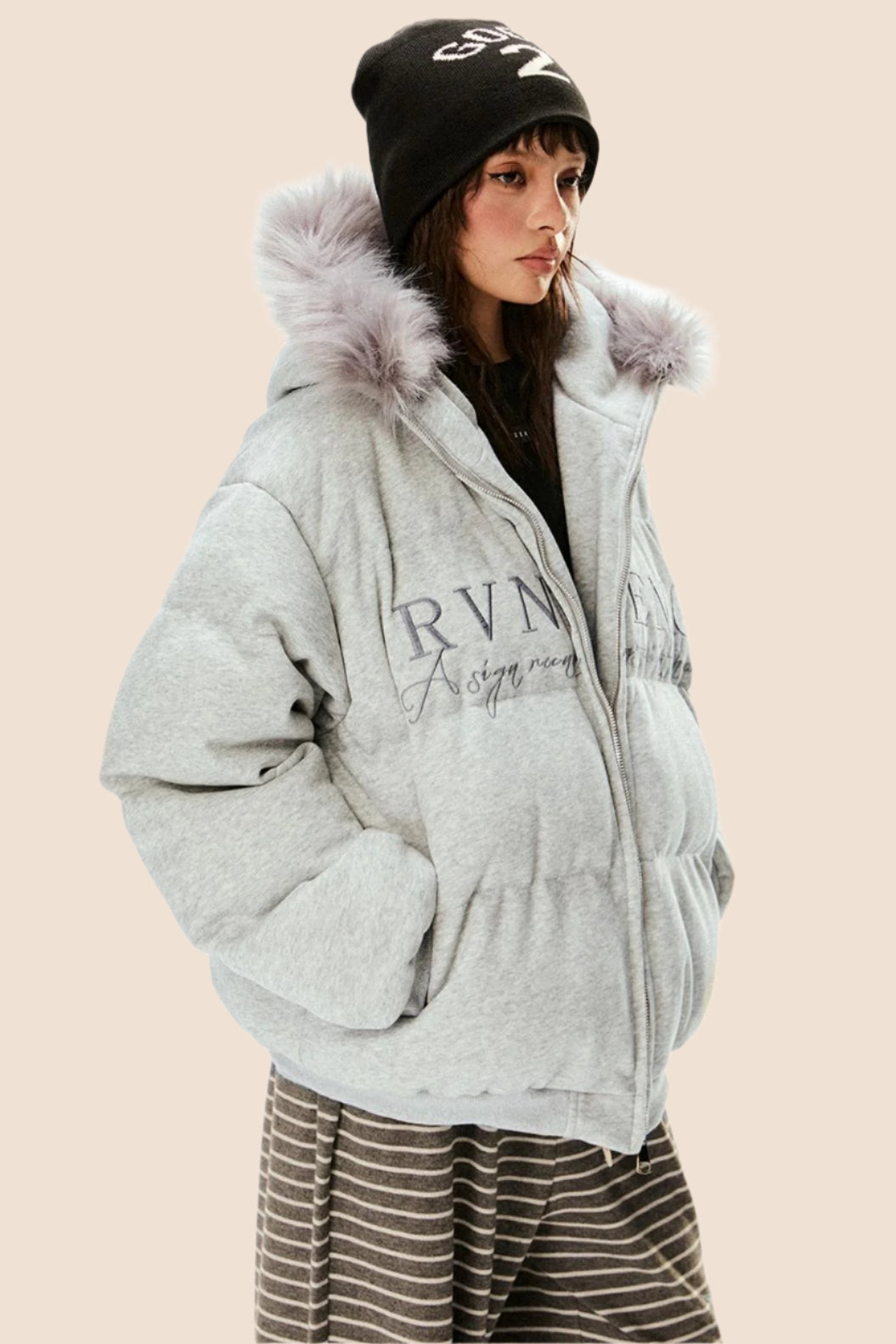 Retro Letter Embroidery Warm Hooded Jacket