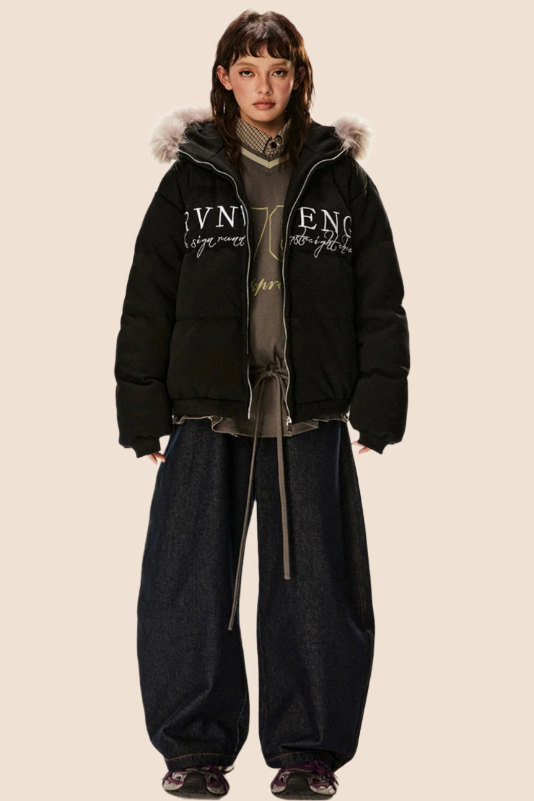 Retro Letter Embroidery Warm Hooded Jacket