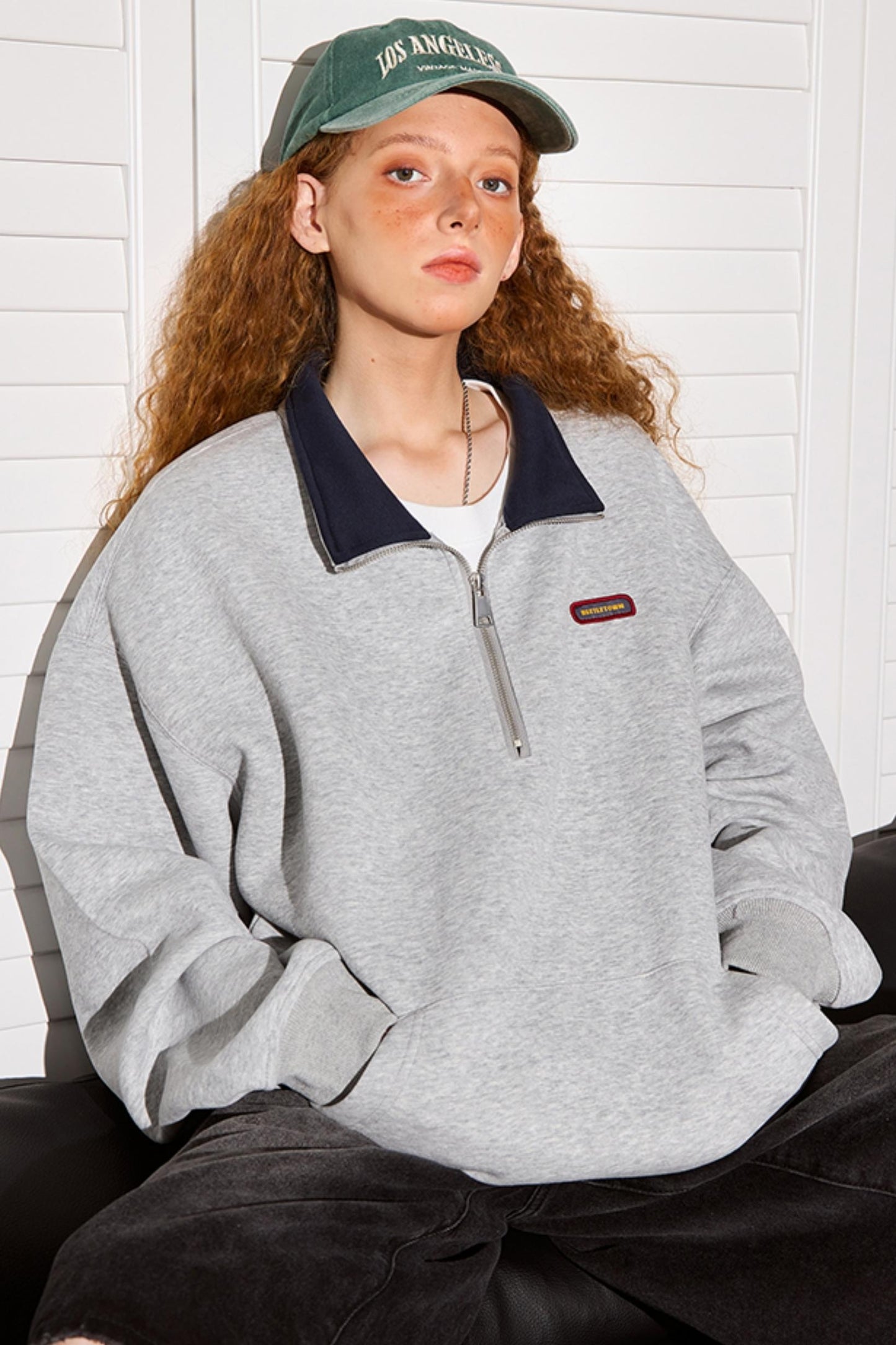Polo Neck Zip-Up Sweatshirt