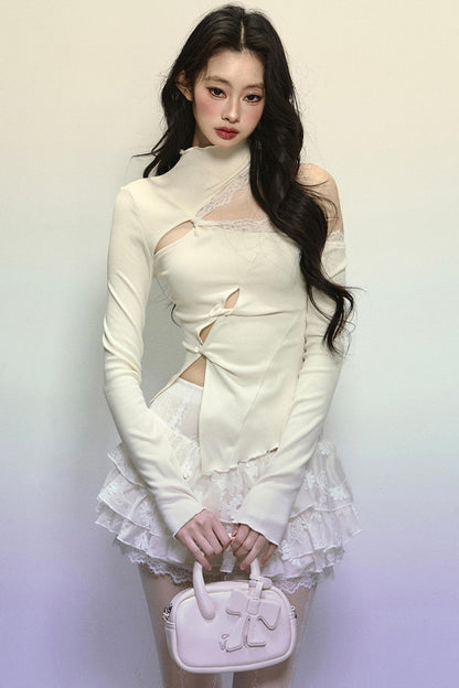 Elegant Half-High Neck Lace Top