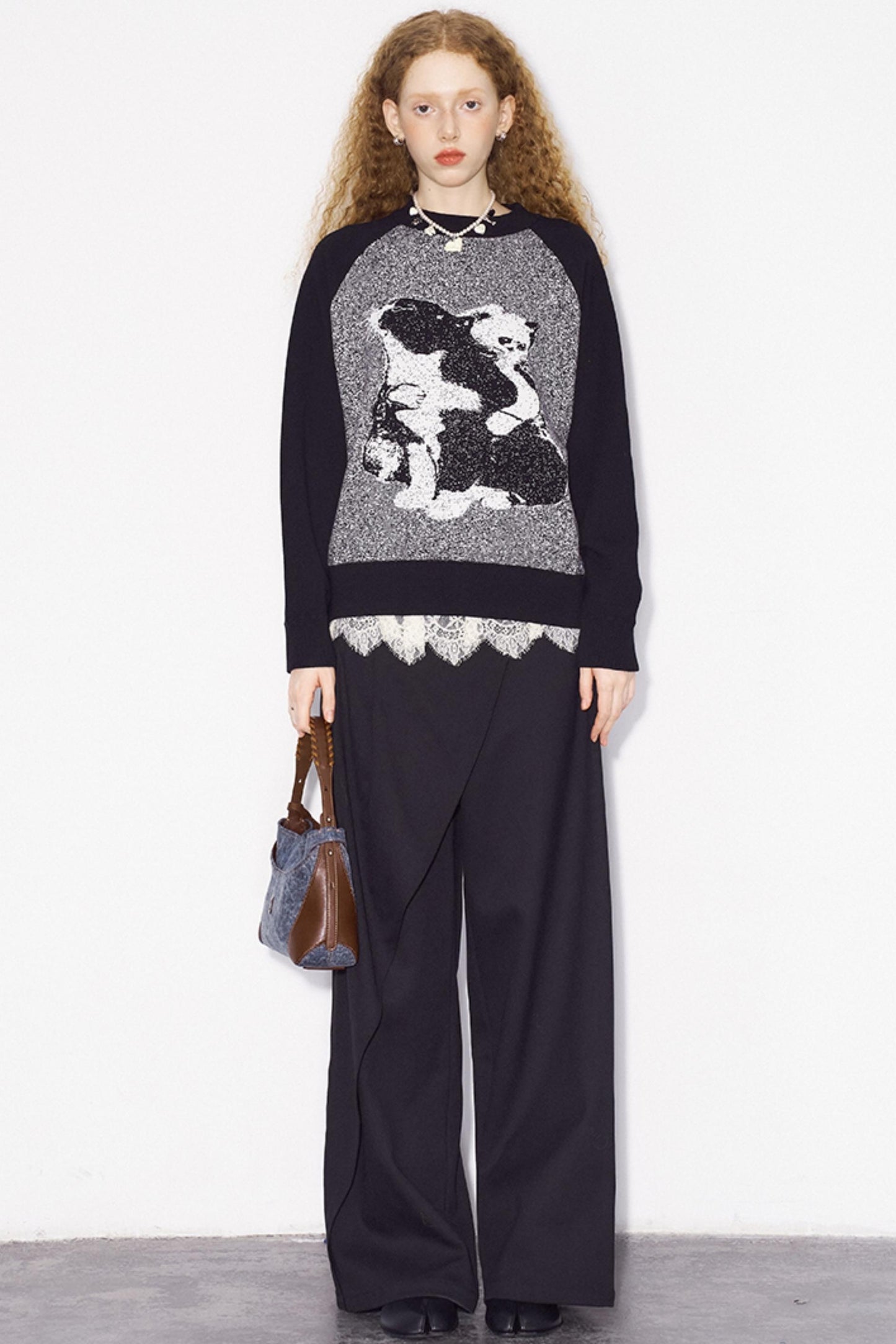 Cat Jacquard Raglan Sleeve Sweater