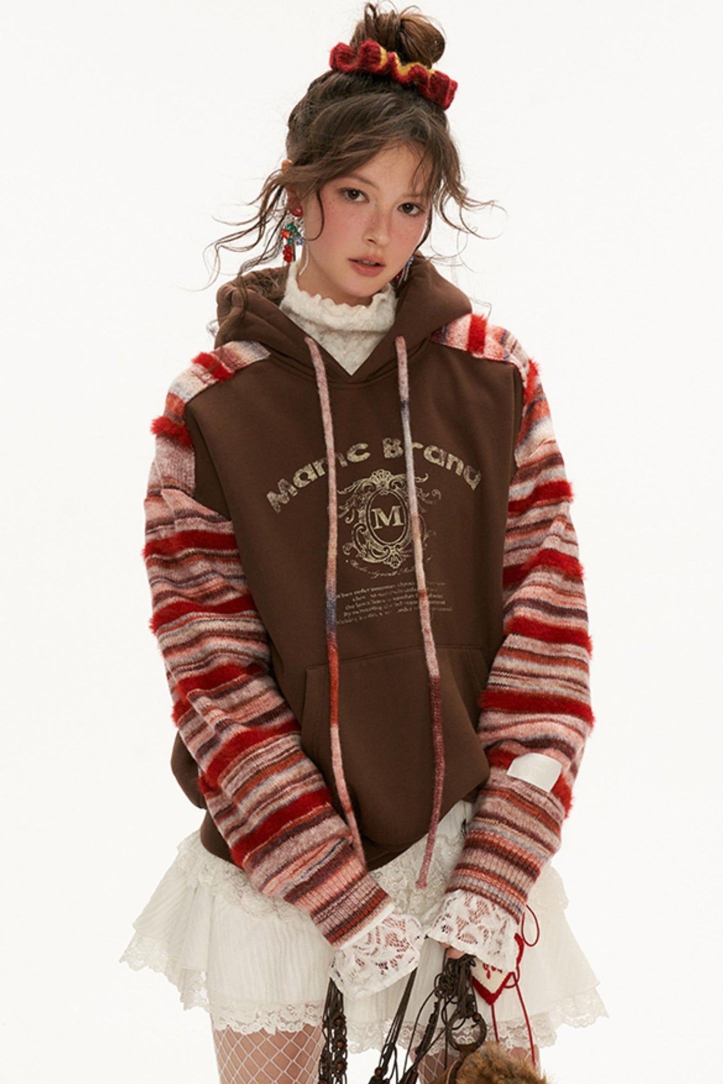 Stitched Striped Woolen Hoodie