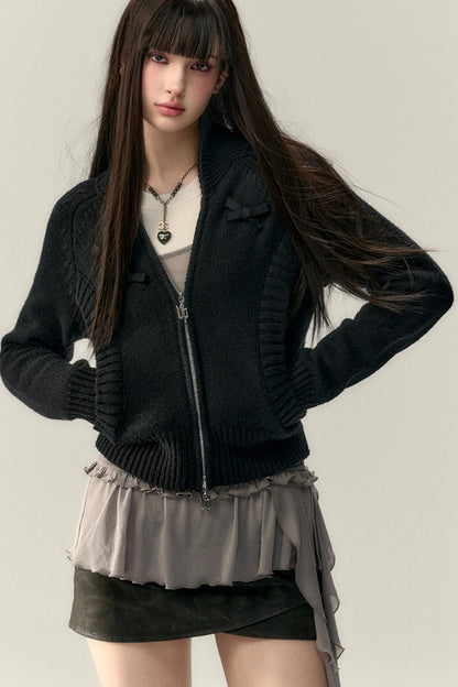 Three-Dimensional Ribbon Pocket Cardigan