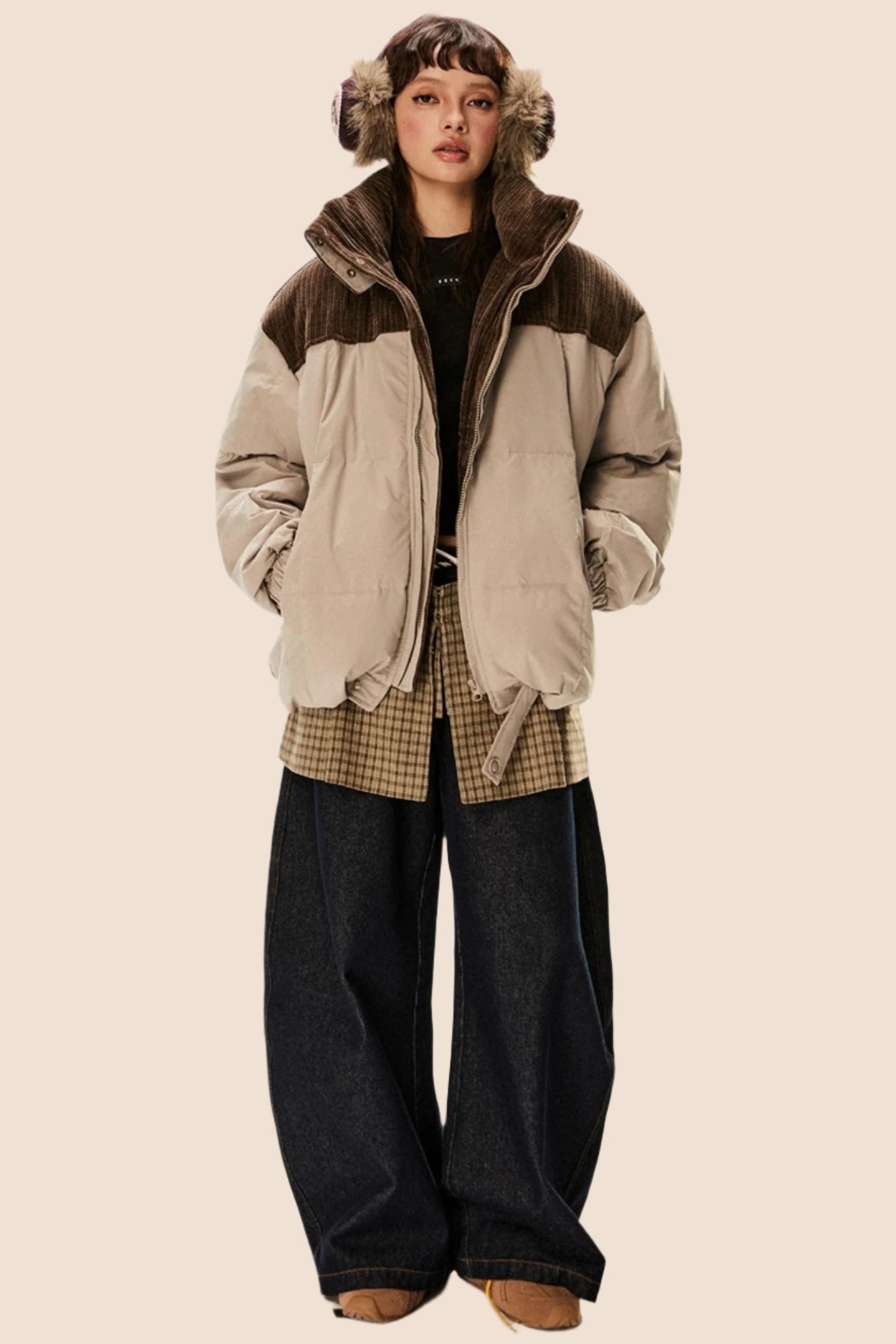 Retro Stand Collar Corduroy Down Jacket