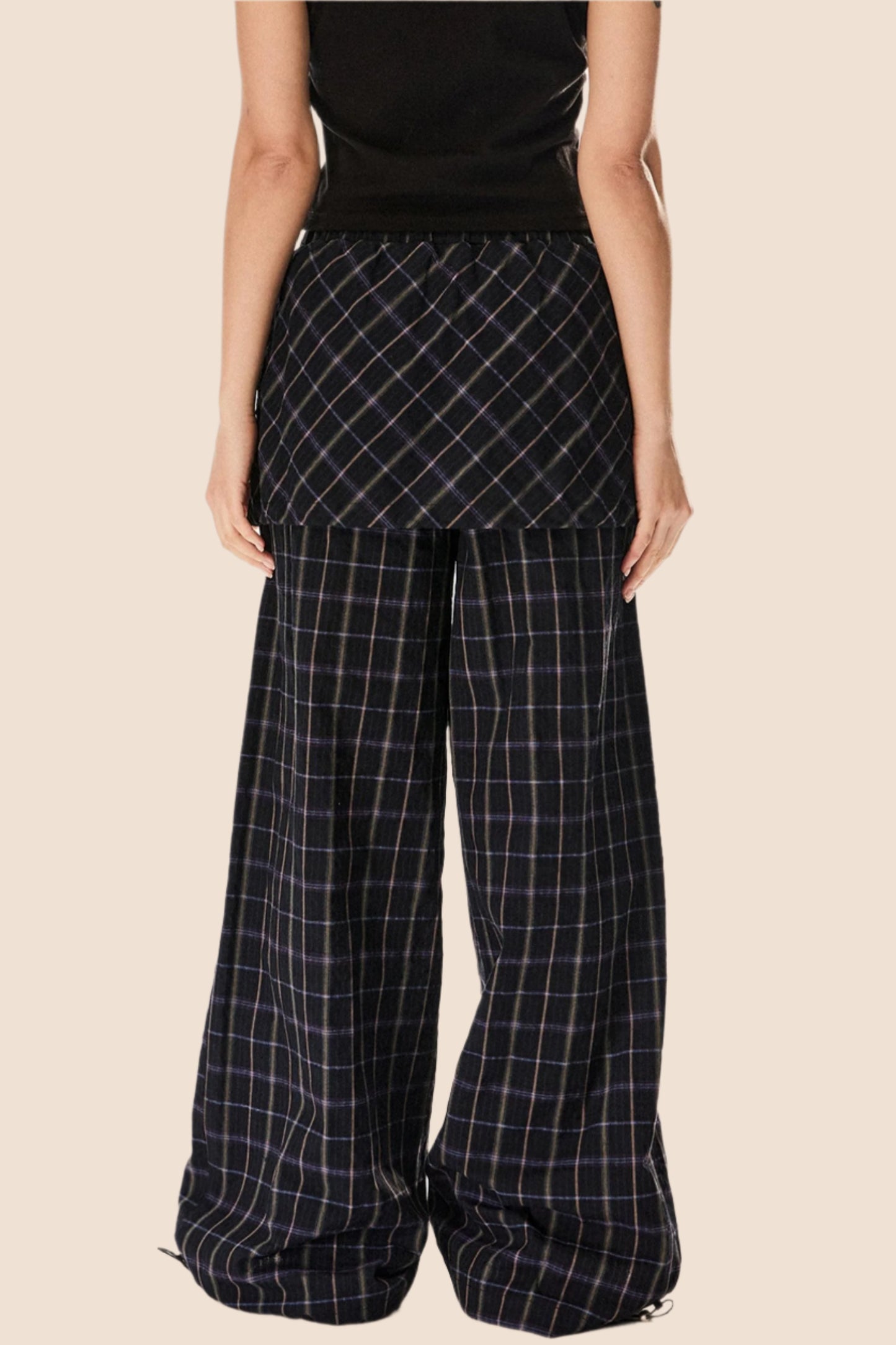Retro Wide-Leg Check Pants