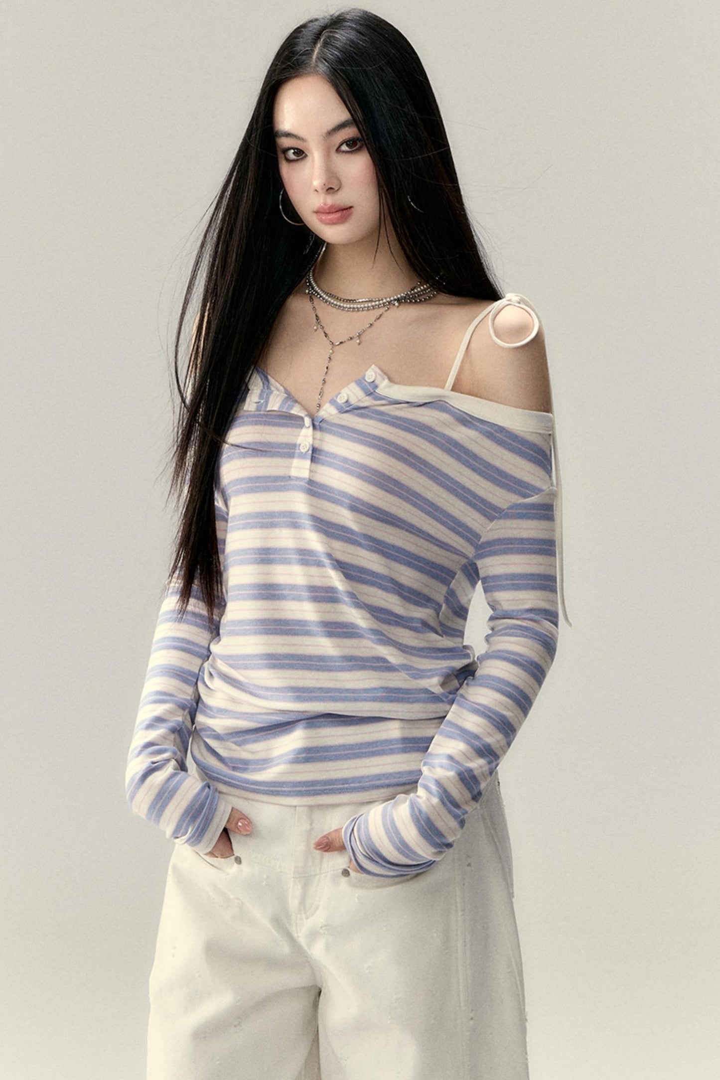 Einseitiges Wollmischung Langarmoberteil 