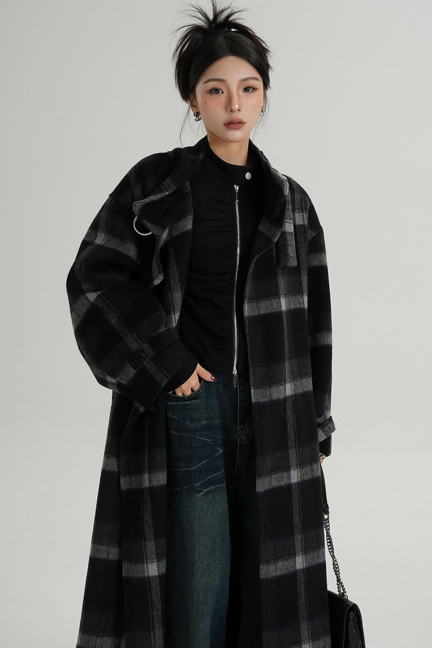 Plaid Wool Long Jacket