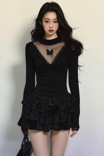 Long Sleeve V-Neck Lace Top