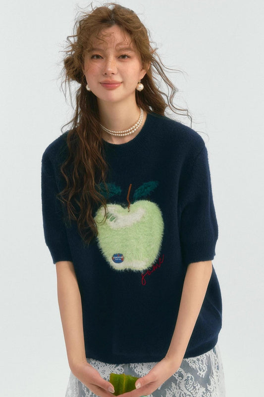 Short-Sleeved Apple Knit Top