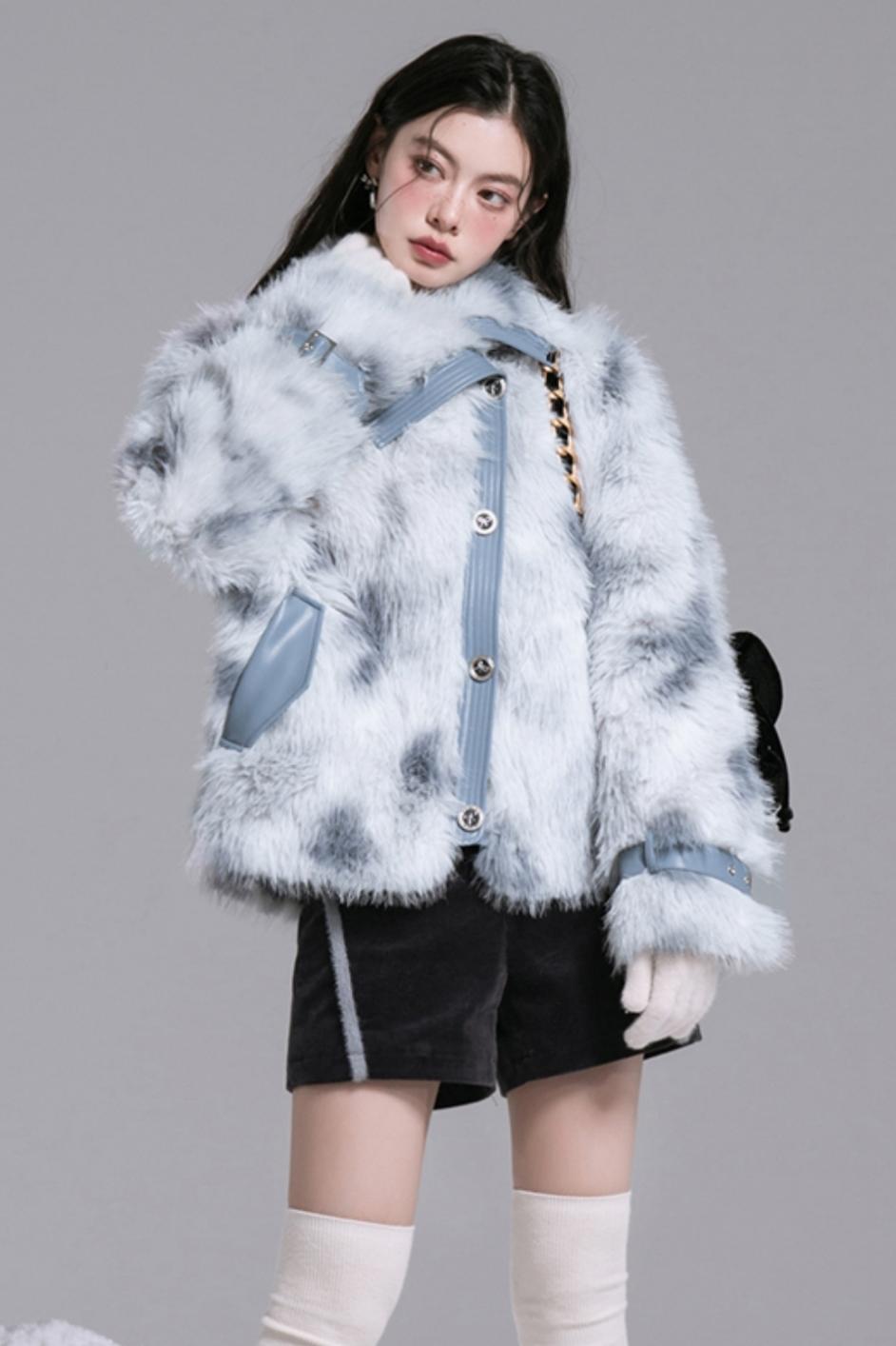 Slanted Lapel Fur Coat