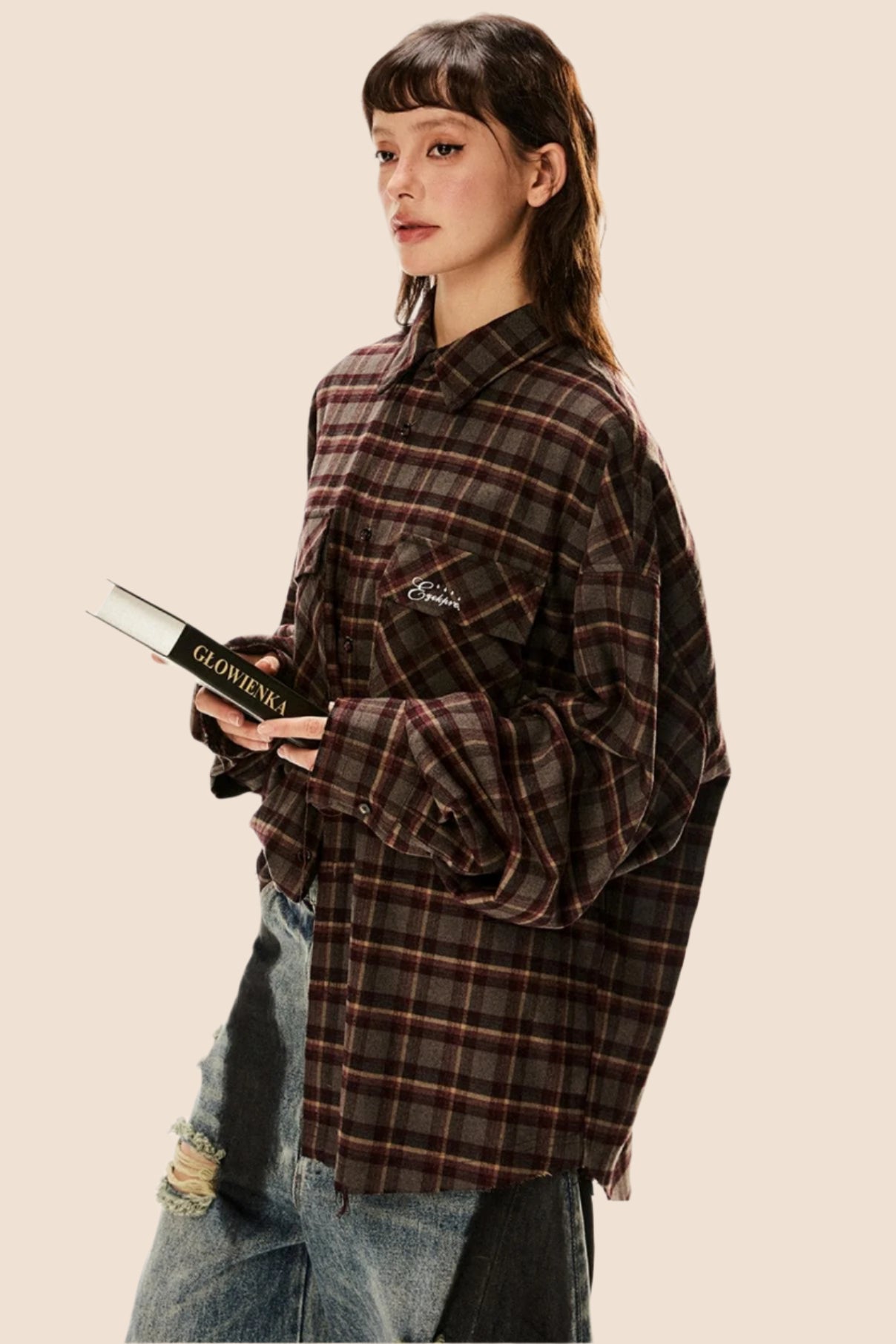 Contrast Plaid Long Sleeve Shirt