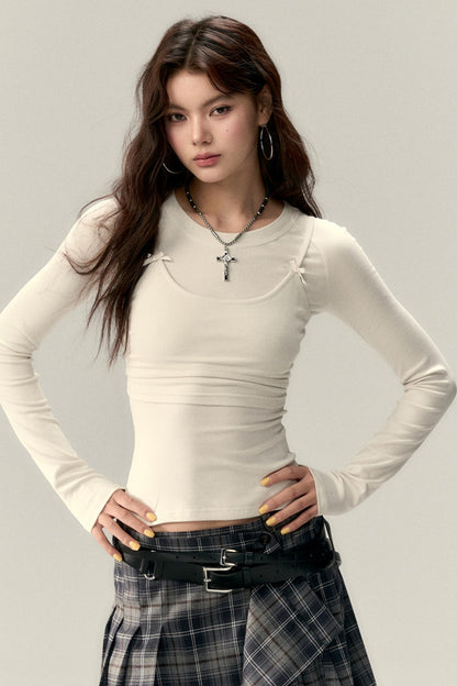 Bow Accent  Long Sleeve Tops