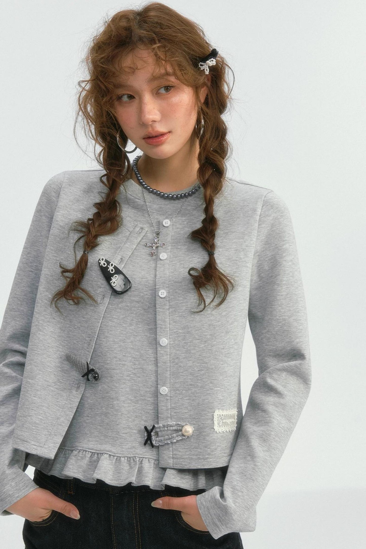 Crewneck Layered Lace Cardigan