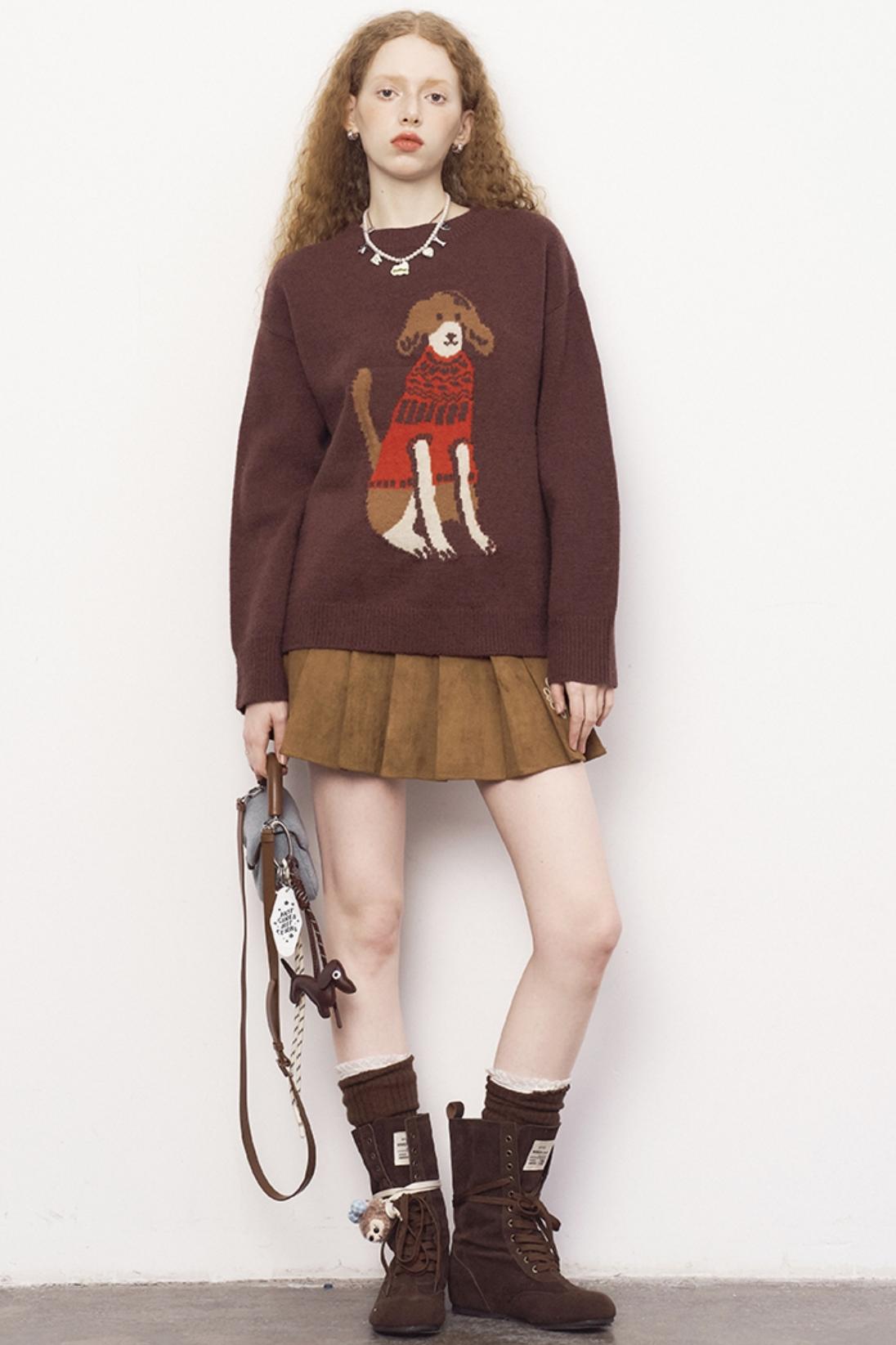 Dog Stitched Pullover Sweater