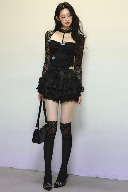 High-Waisted Jacquard Short Skirt